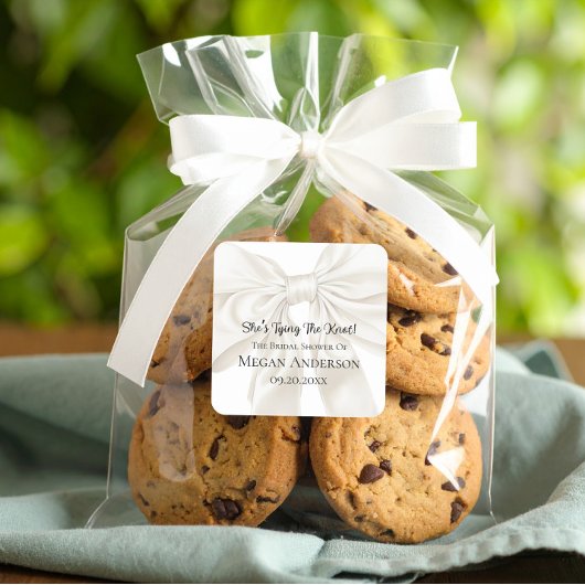 Elegant and Simple Bow Theme Wedding Shower Vierkante Sticker