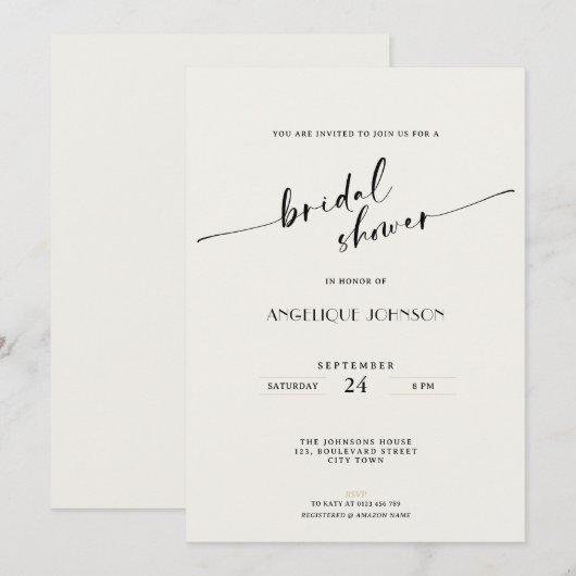 Elegant and Simple - Minimalist Bridal Shower Kaart (Voorkant / Achterkant)