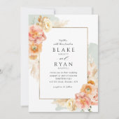 Elegant and Simple Sage, Peach and Blush Wedding Kaart (Voorkant)