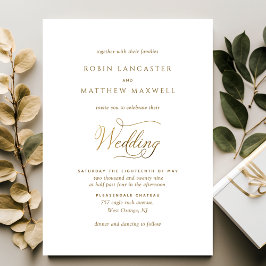 Elegant and Simple White and Gold Wedding Kaart