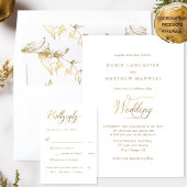 Elegant and Simple White and Gold Wedding Kaart
