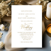 Elegant and Simple White and Gold Wedding Kaart