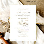 Elegant and Simple White and Gold Wedding Kaart