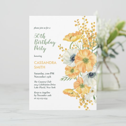 Elegant Anemone Bloemen Sinaasappel & Wit Verjaard Kaart (Staand voorkant)