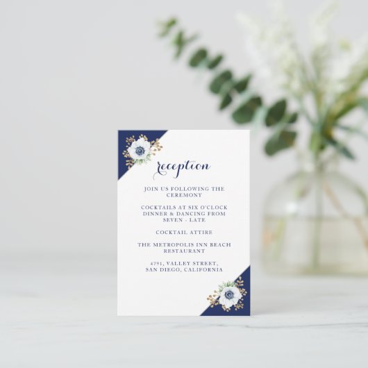 Elegant Anemone Blue Monogram Weddenschappen Recep Informatiekaartje (Staand voorkant)
