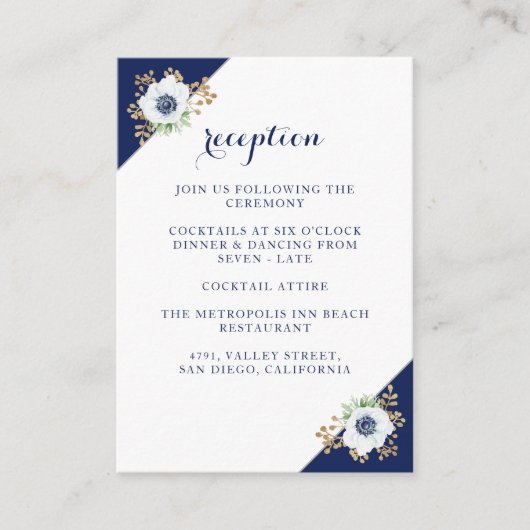 Elegant Anemone Blue Monogram Weddenschappen Recep Informatiekaartje (Voorkant)