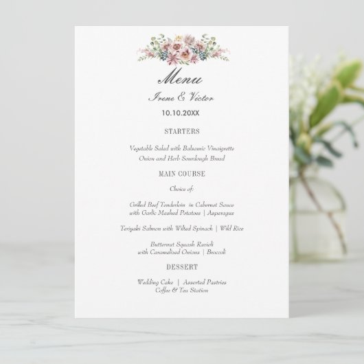 Elegant Anemone Dark Grey Wedding of Party Menu (Staand voorkant)