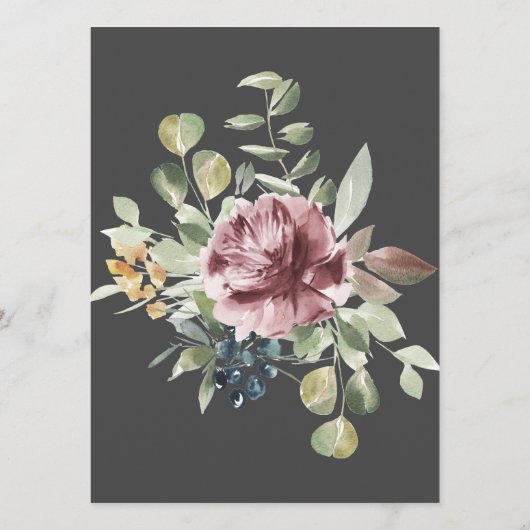 Elegant Anemone Dark Grey Wedding of Party Menu (Achterkant)