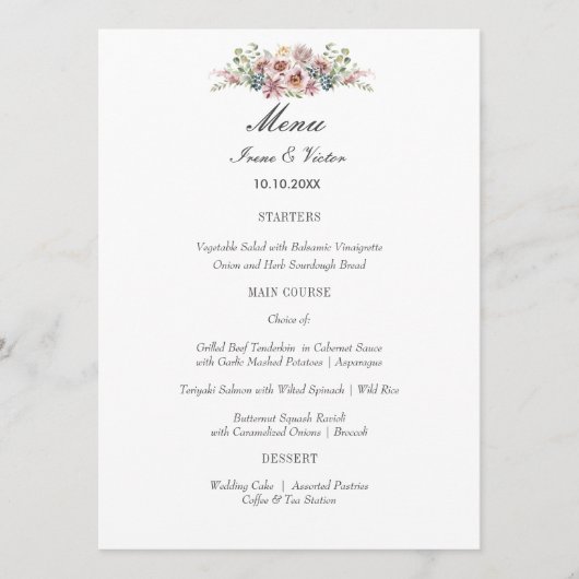 Elegant Anemone Dark Grey Wedding of Party Menu (Voorkant)
