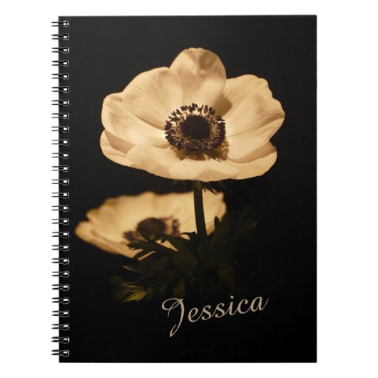 Elegant Anemone Flower Black Personalised Notitieboek (Voorkant)