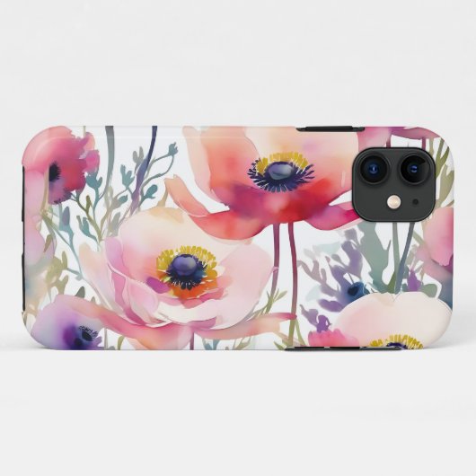 Elegant Anemone Patroon Roze en Paarse Case-Mate iPhone Case (Achterkant (horizontaal))