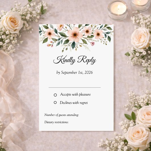 Elegant Anemone Wildflower Botanical Wedding  RSVP Kaartje