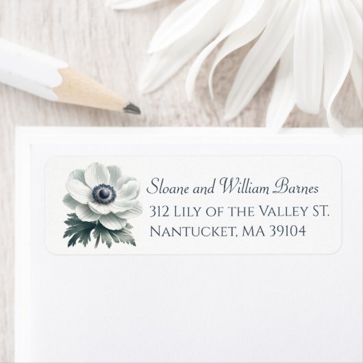 Elegant anenoom bloem retouradres etiket (Insitu)