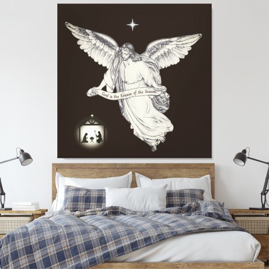 Elegant  Angel met Bethlehem op donkerbruin Canvas Afdruk (Insitu (Slaapkamer))