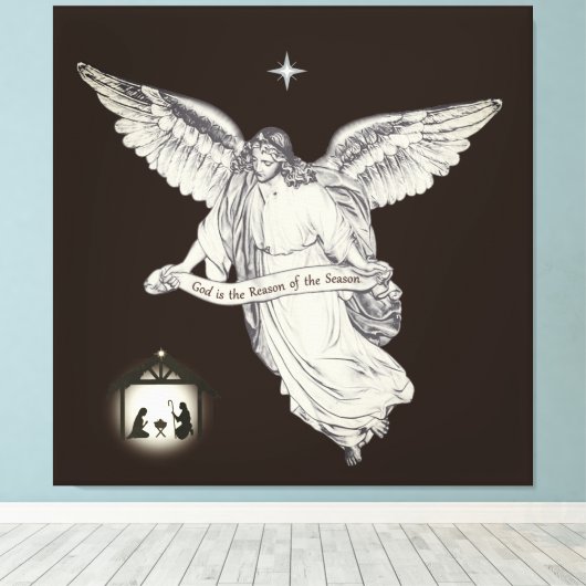 Elegant  Angel met Bethlehem op donkerbruin Canvas Afdruk (Insitu (Houten vloer))