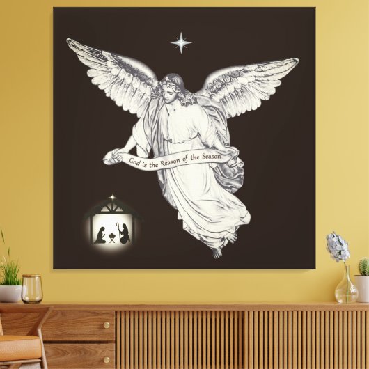 Elegant  Angel met Bethlehem op donkerbruin Canvas Afdruk (Insitu (Woonkamer))
