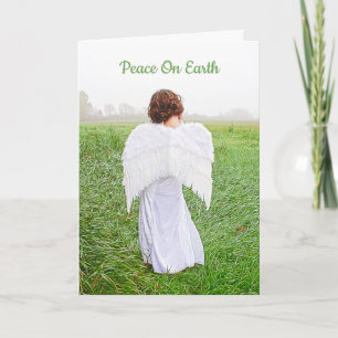 Elegant Angel Peace on Earth White Green Feestdagen Kaart