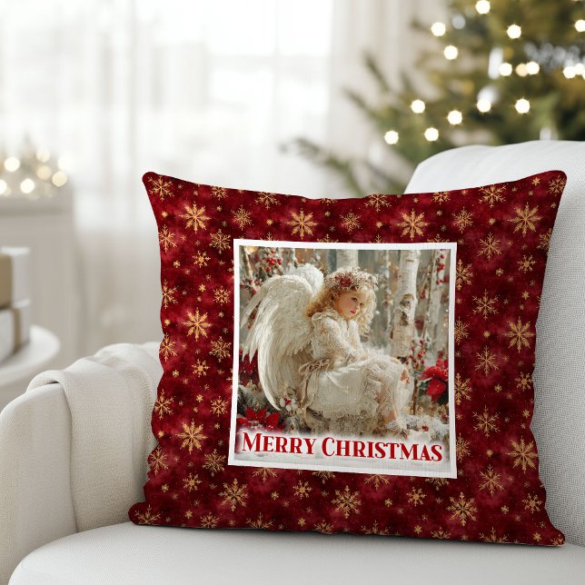 Elegant Angel Poinsettia Red Gold Best Christmas  Kussen (Elegant Angel Poinsettia Red Gold Best Christmas Pillow

)