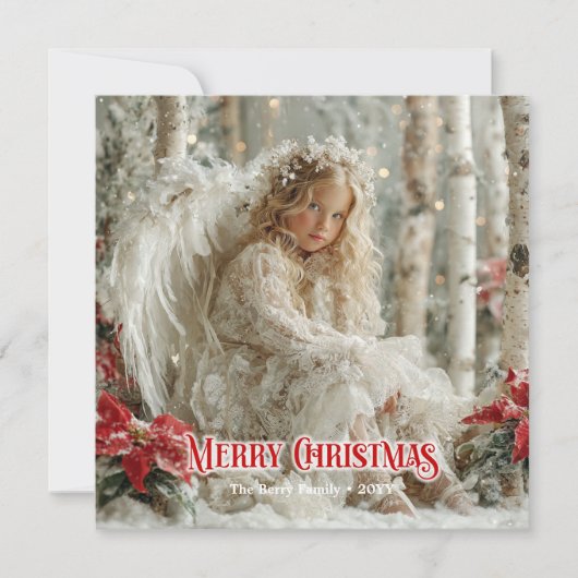 Elegant angelic angel red gold festive radiance  feestdagenkaart (Voorkant)