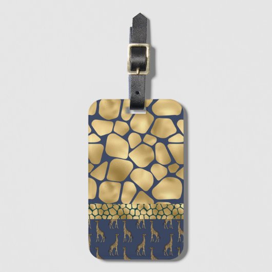 Elegant Animal Print Blue Gold Bagagelabel (Voorkant (verticaal))