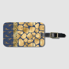 Elegant Animal Print Blue Gold Bagagelabel