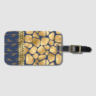 Elegant Animal Print Blue Gold Bagagelabel