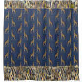 Elegant Animal Print Blue Gold Rhinestones Chic Douchegordijn (Voorkant)