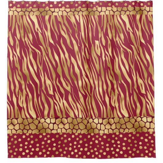 Elegant Animal Print Burgundy Gold Chic Glam Douchegordijn (Voorkant)
