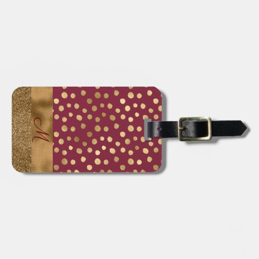 Elegant Animal Print Glitter Monogram Burgundy Bagagelabel (Voorkant horizontaal)