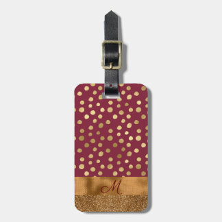 Elegant Animal Print Glitter Monogram Burgundy Bagagelabel