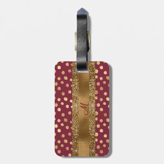Elegant Animal Print Glitter Monogram Burgundy Bagagelabel (Achterkant verticaal)