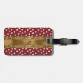 Elegant Animal Print Glitter Monogram Burgundy Bagagelabel (Achterkant horizontaal)