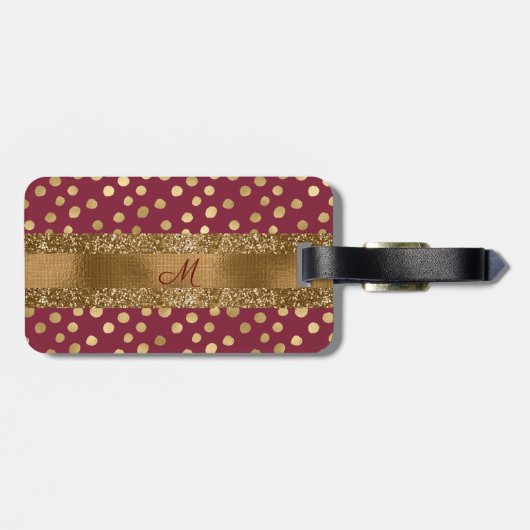Elegant Animal Print Glitter Monogram Burgundy Bagagelabel (Achterkant horizontaal)