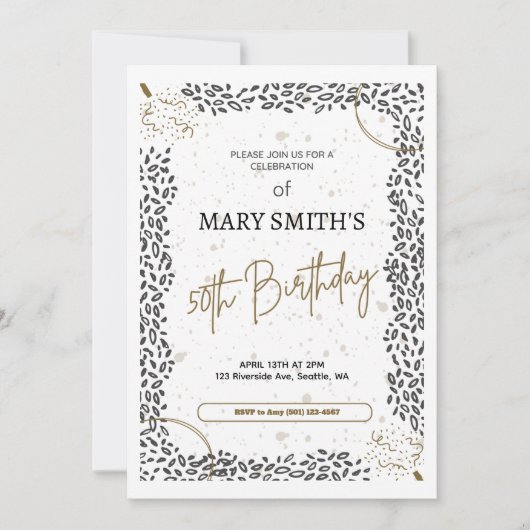 Elegant Animal Print Gold Black 50e verjaardag Kaart (Voorkant)