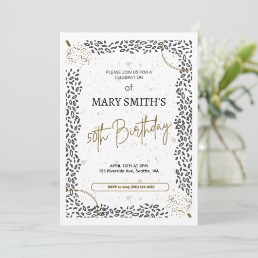 Elegant Animal Print Gold Black 50e verjaardag Kaart (Staand voorkant)