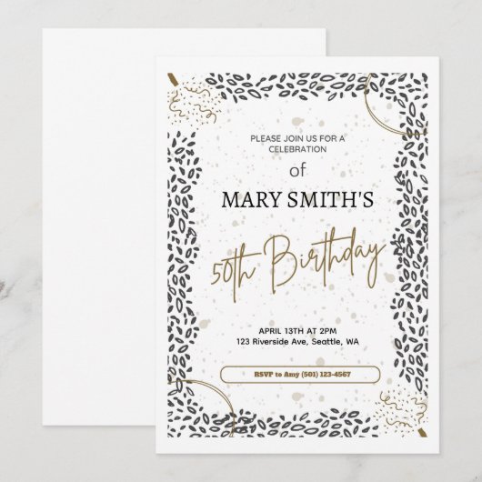 Elegant Animal Print Gold Black 50e verjaardag Kaart (Voorkant / Achterkant)