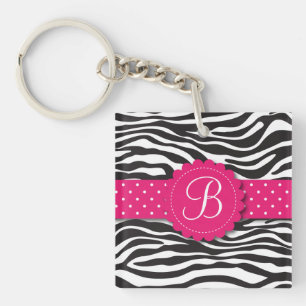 Elegant Animal Print Zebra Monogram Girly Pink Sleutelhanger