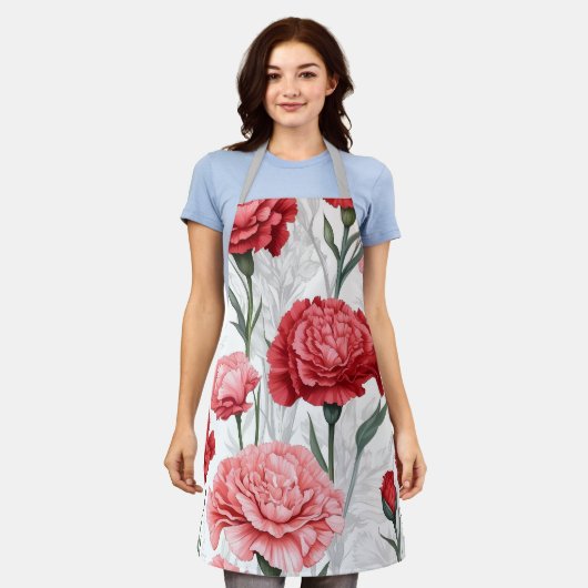 Elegant anjer bloempatroon schort (Gedragen)