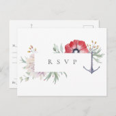 Elegant Anker Bloem Bruiloft RSVP Nummerverzoek Uitnodiging Briefkaart (Voorkant / Achterkant)