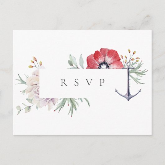 Elegant Anker Bloem Bruiloft RSVP Nummerverzoek Uitnodiging Briefkaart (Voorkant)