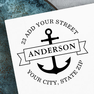 Elegant anker en banner nautisch terugkeeradres rubberstempel