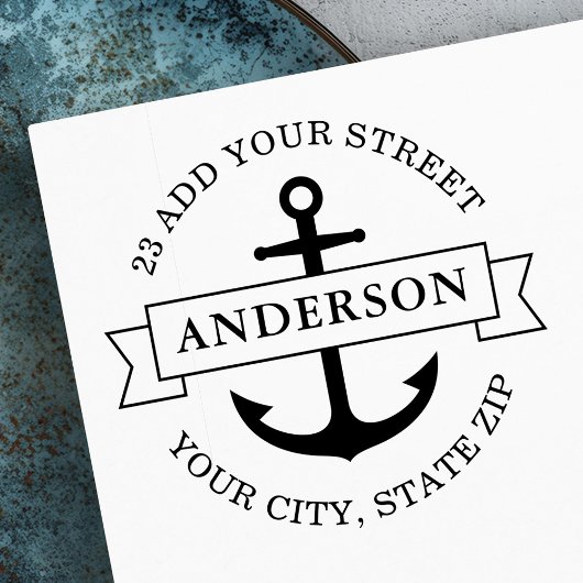 Elegant anker en banner nautisch terugkeeradres rubberstempel