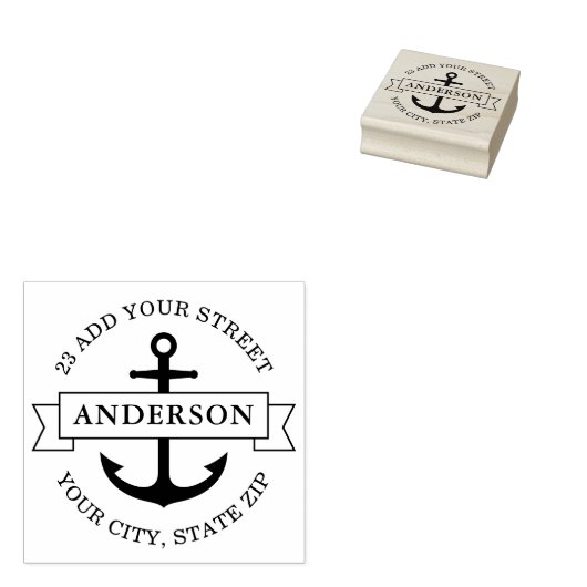 Elegant anker en banner nautisch terugkeeradres rubberstempel (Gestempeld)