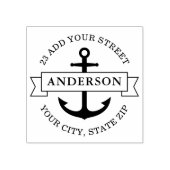 Elegant anker en banner nautisch terugkeeradres rubberstempel (Afrduk)