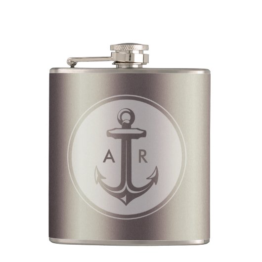 Elegant anker met initialen heupfles (Voorkant)