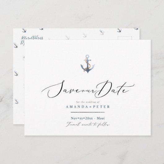 Elegant anker, nautisch Bewaar de datum Briefkaart (Voorkant / Achterkant)