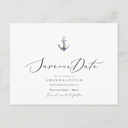 Elegant anker, nautisch Bewaar de datum Briefkaart (Voorkant)