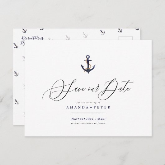 Elegant anker, nautisch Bewaar de datum Briefkaart (Voorkant / Achterkant)