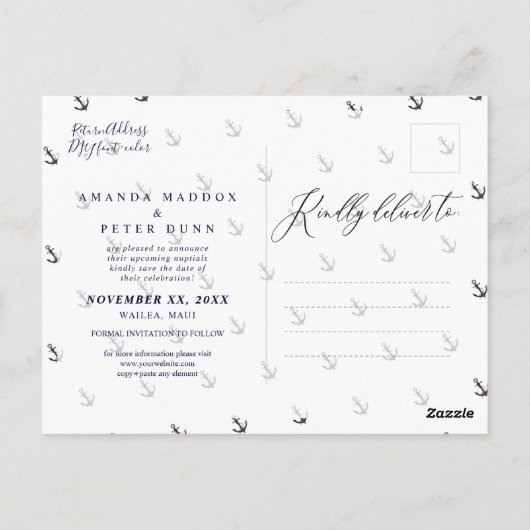 Elegant anker, nautisch Bewaar de datum Briefkaart (Achterkant)