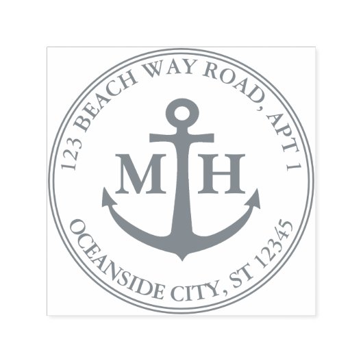 Elegant anker nautisch monogram retouradres zelfinktende stempel (Design)